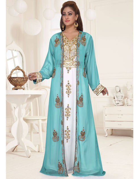 V neck Jacket Style embroidered kaftan
